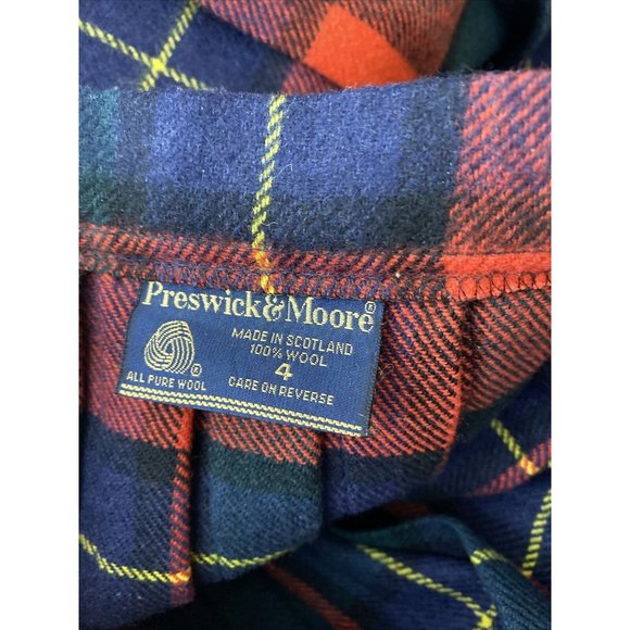 PRESWICK & MOORE Wool Plaid Pleated Skirt Sz 4 Red Green Midi Made Scotland - Picture 5 of 5